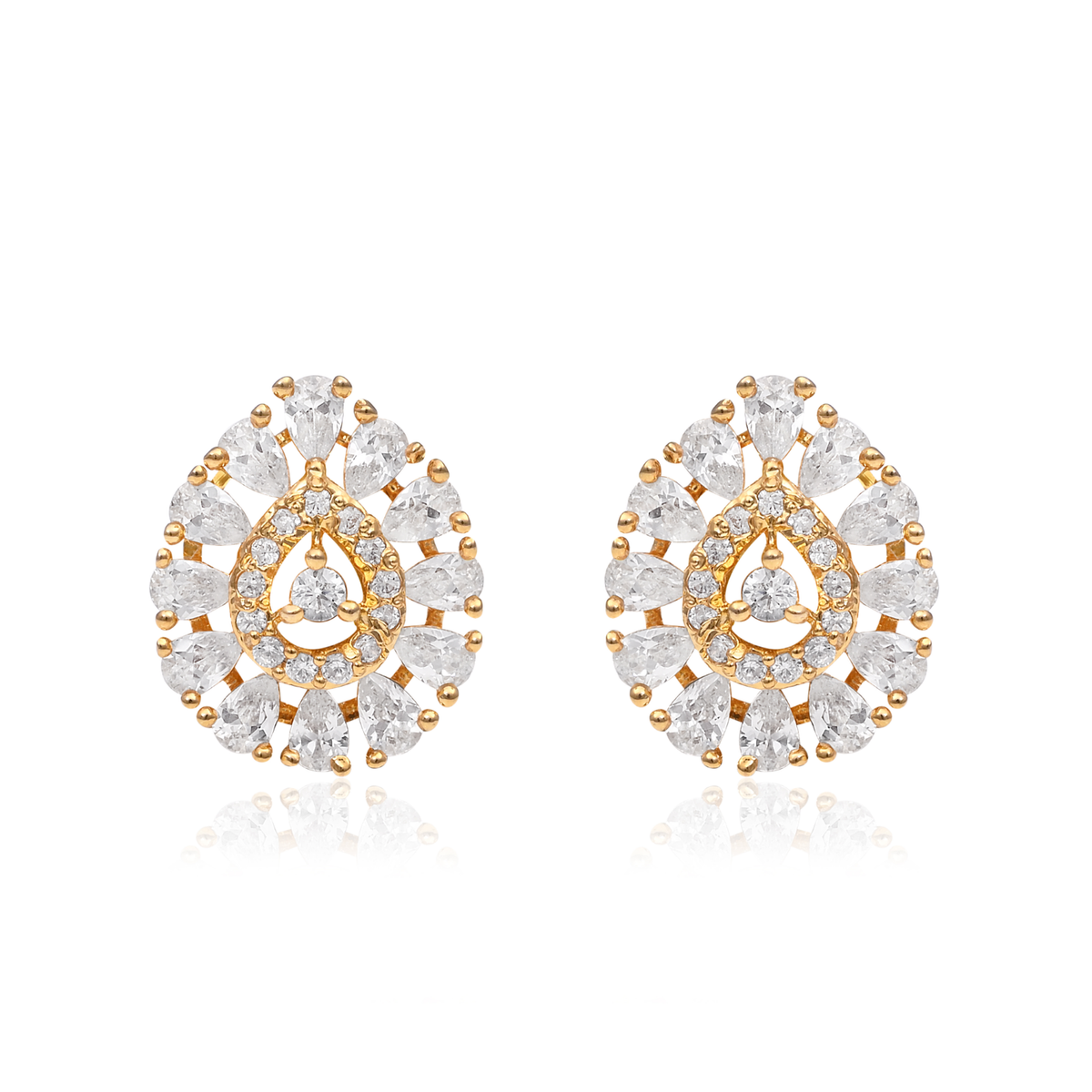 Gold-Plated CZ Teardrop Cluster Stud Earrings