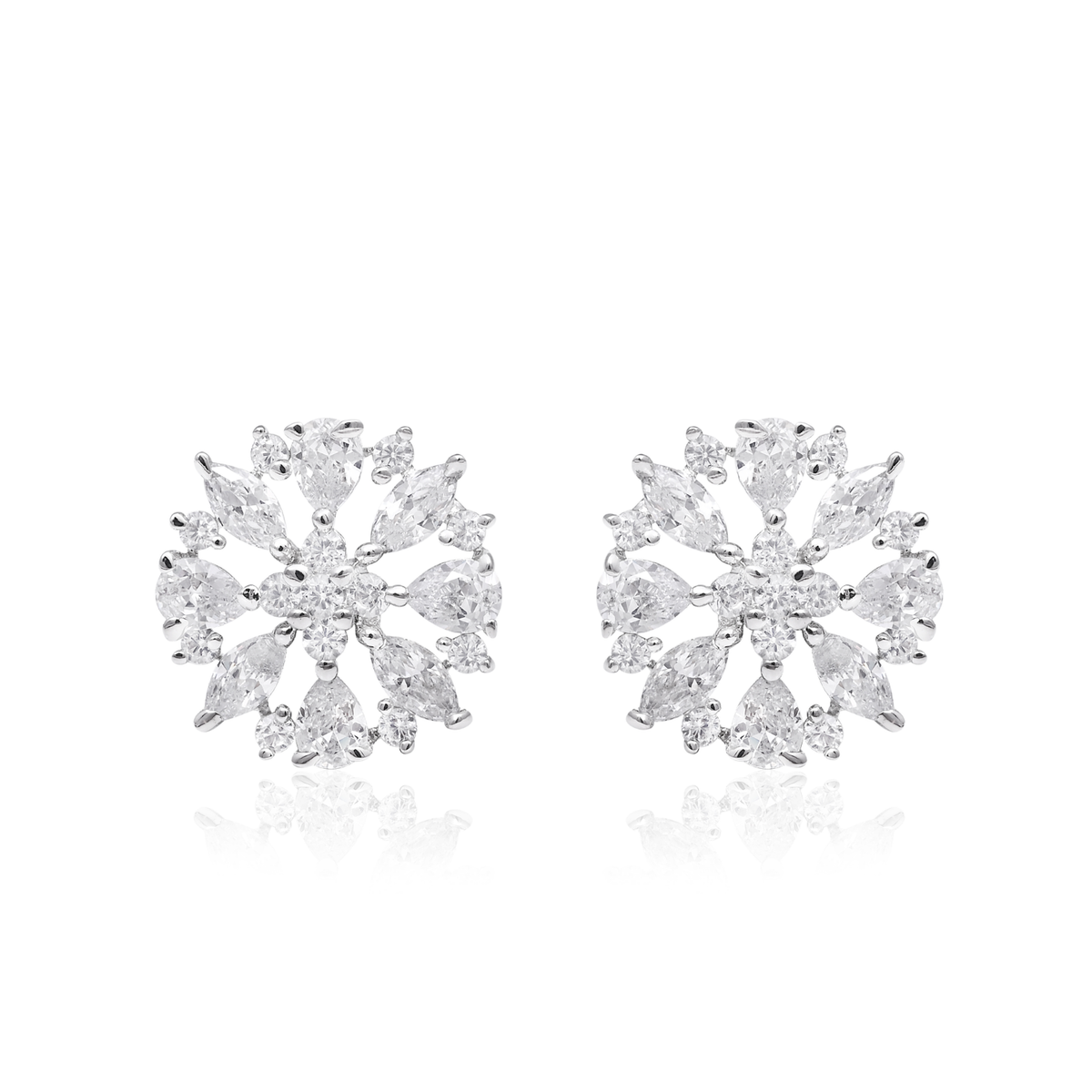 Silver Plated CZ Snowflake Cluster Stud Earrings