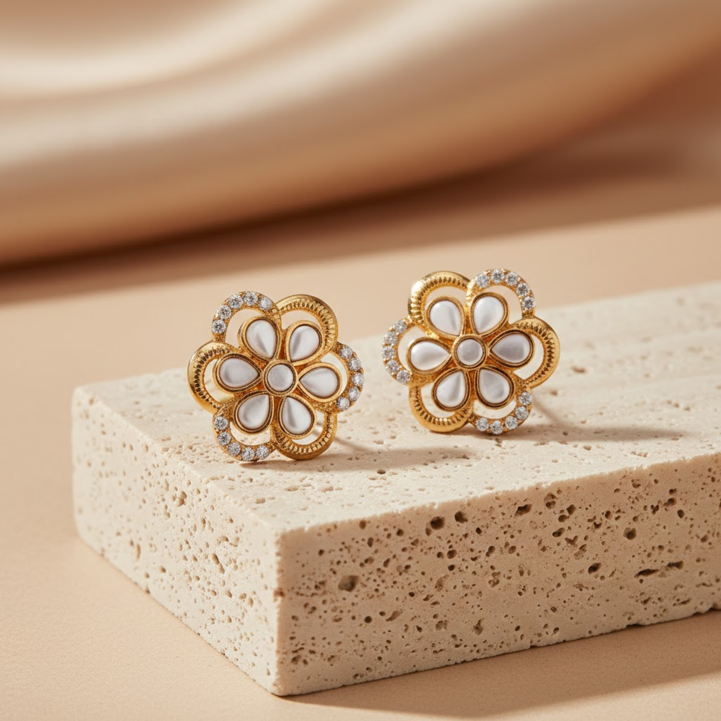 White Pearl Bead Stud Earrings