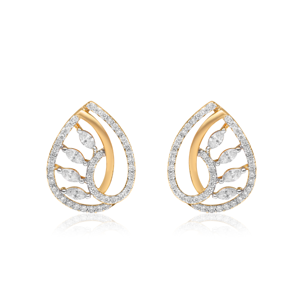 Gold Plated CZ Paisley Leaf Stud Earrings