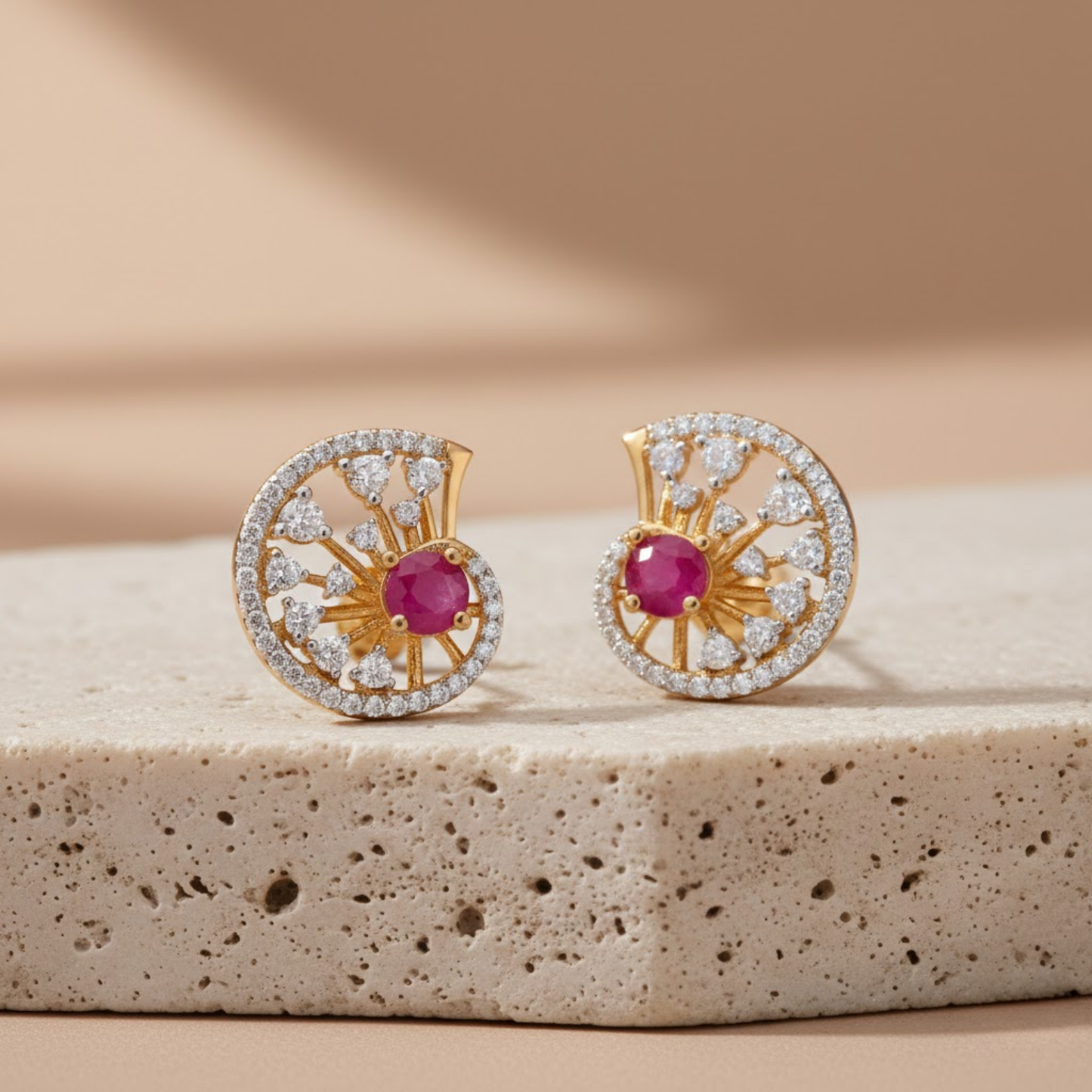 Red And White Bead Stud Earrings