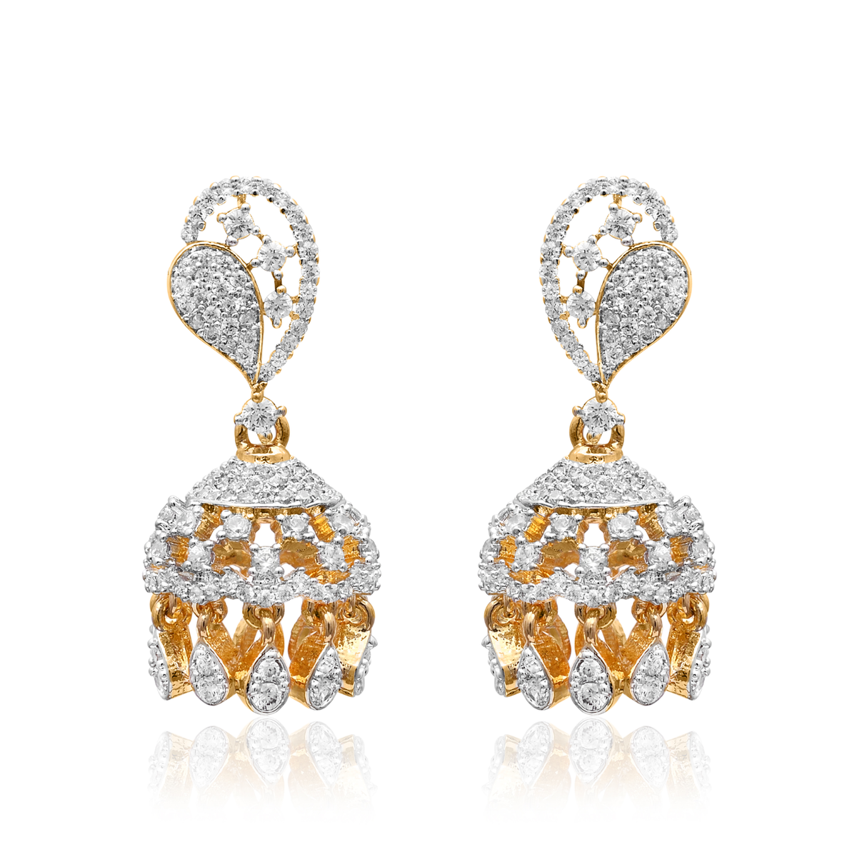 Gold Plated Brass Small American Diamond Jhumki Earrings for Women