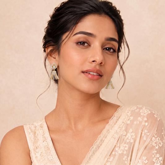 Gold Plated Brass Small American Diamond Jhumki Earrings for Women