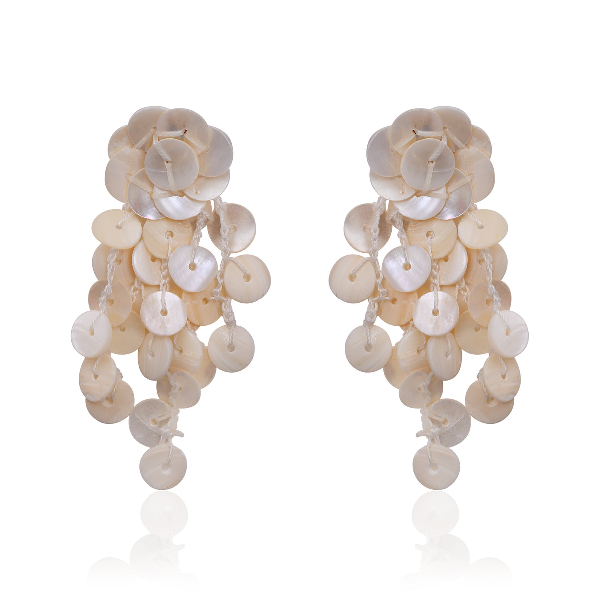 Handcrafted Mother of Pearl Shell Flower Tassel Drop Earrings Boho Statement Tops