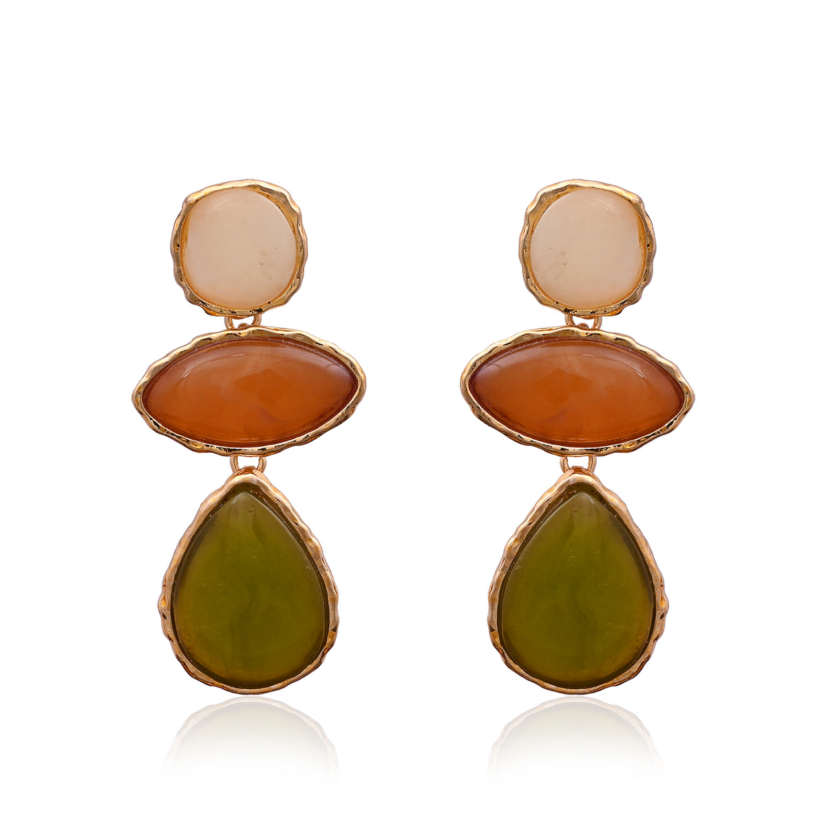 Gold Plated Multi-Color Resin Geometric Long Drop Earrings for Women