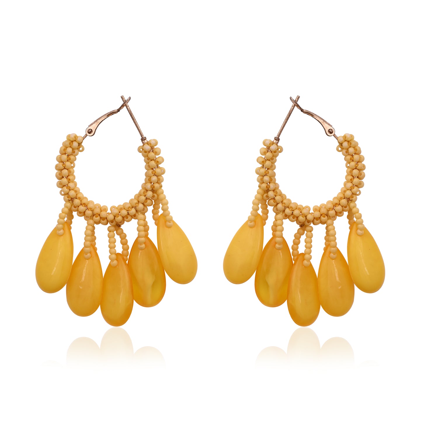 Seed Bead Hoop Earrings Yellow Charm
