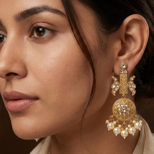 Gold-Plated Brass Textured Crescent Hoop Earrings for Women