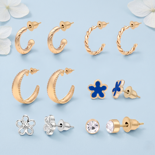 Gold Plated Stud And Hoop Set Of 6 Set