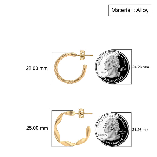 Gold Plated Twisted And Wavy Textured Half Hoop