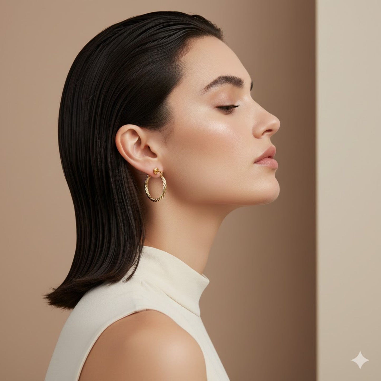 Gold Plated Twisted And Wavy Textured Half Hoop