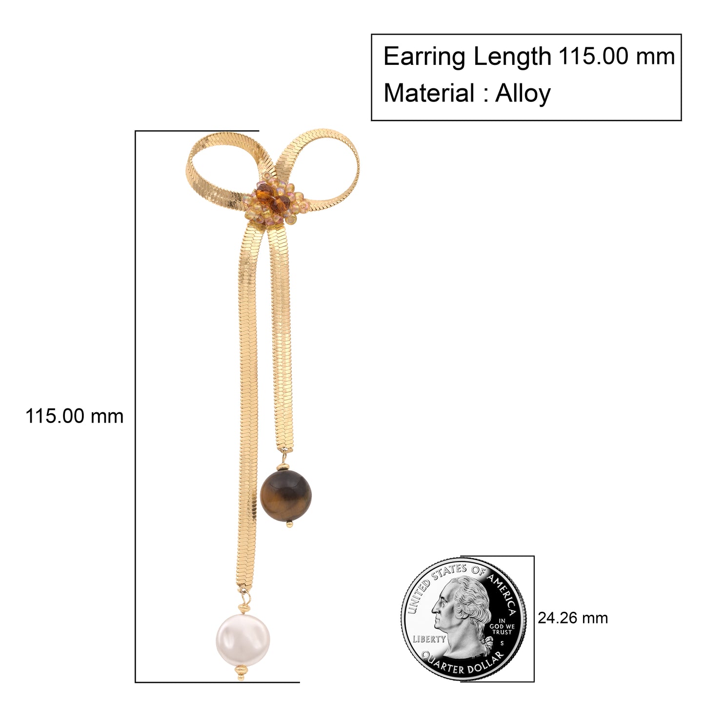 Bow Dangle Earrings With Pearl Stones