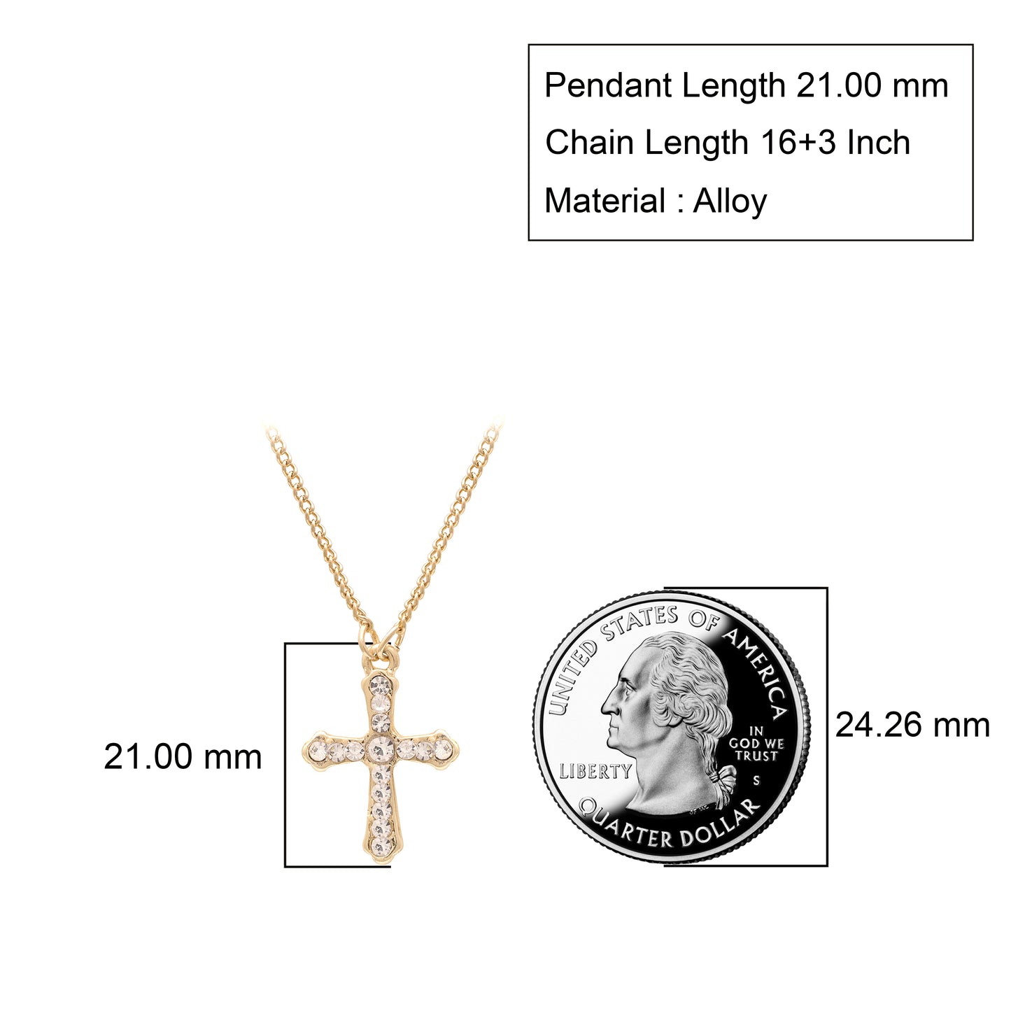 Crystal Cross Pendant Chain Necklace
