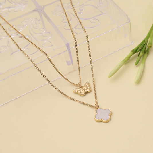 Double Layer Butterfly Clover Necklace