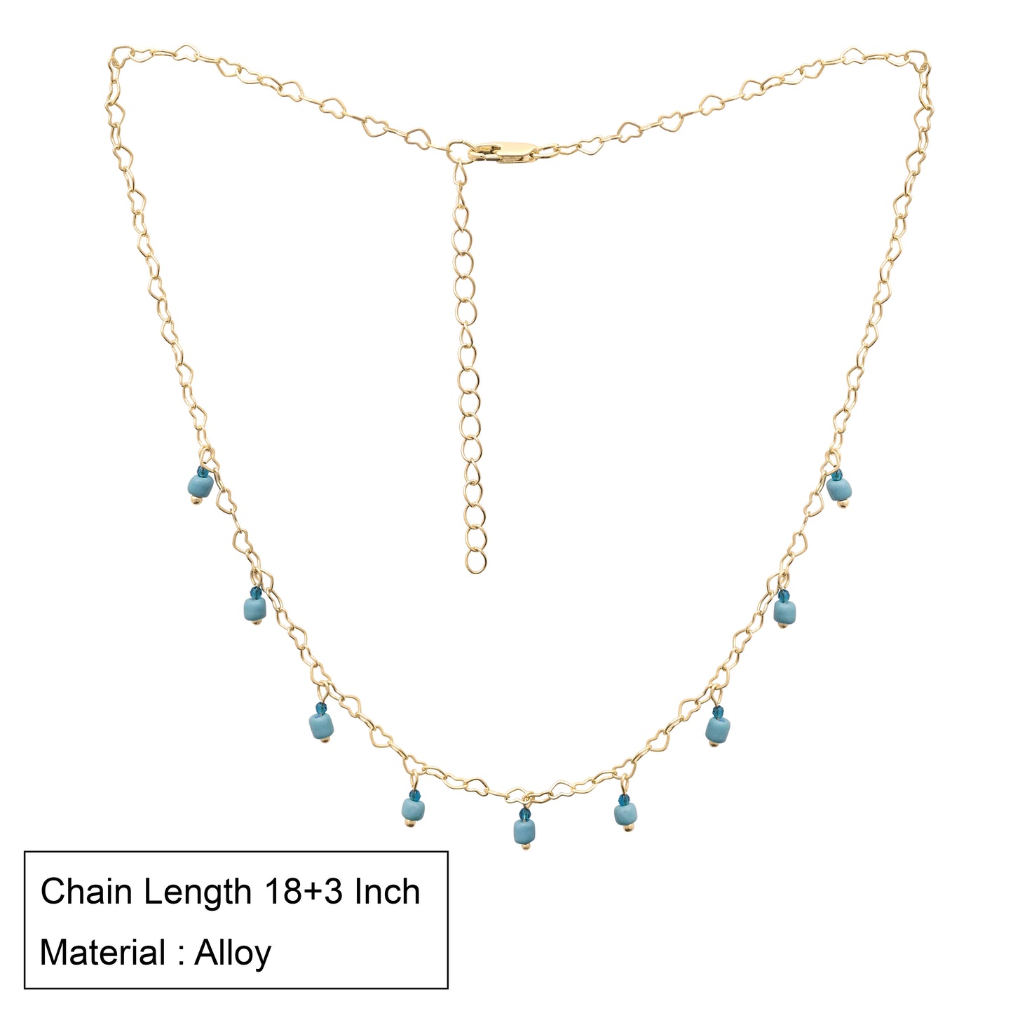 Heart Link Necklace Sky Blue Beaded Dangles