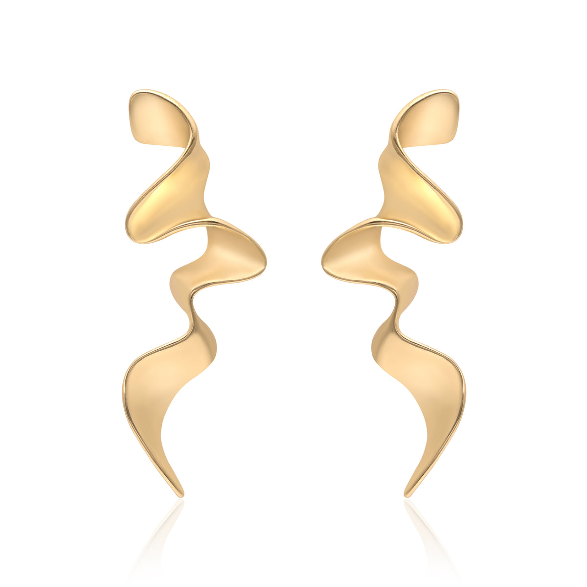 Gold Plated Matte Finish Abstract Ribbon Twist Long Stud Earrings for Women