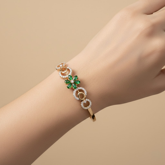 Alluring Bangle Emerald Green CZ Flower