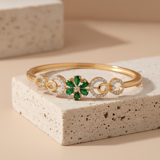 Emerald CZ Floral Bangle