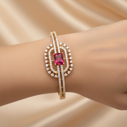 Imperial Bangle Rectangular Garnet CZ Double Halo