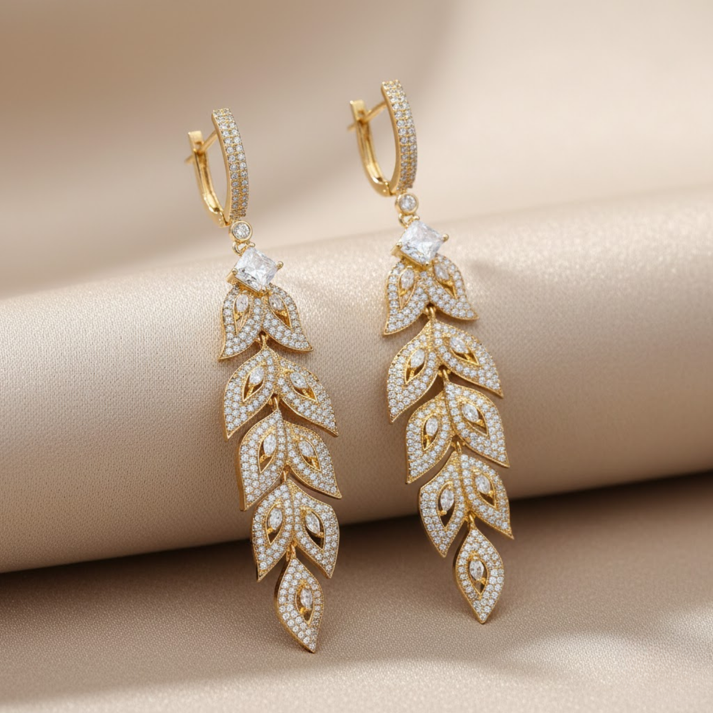 Multi Tier Floral Motif CZ Drop Earrings