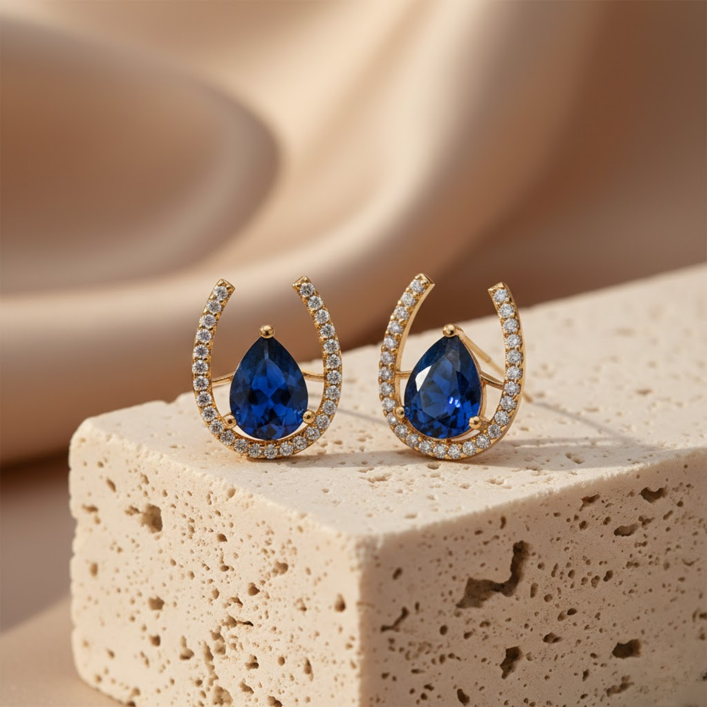 Pear Cut Sapphire CZ Stud Earrings