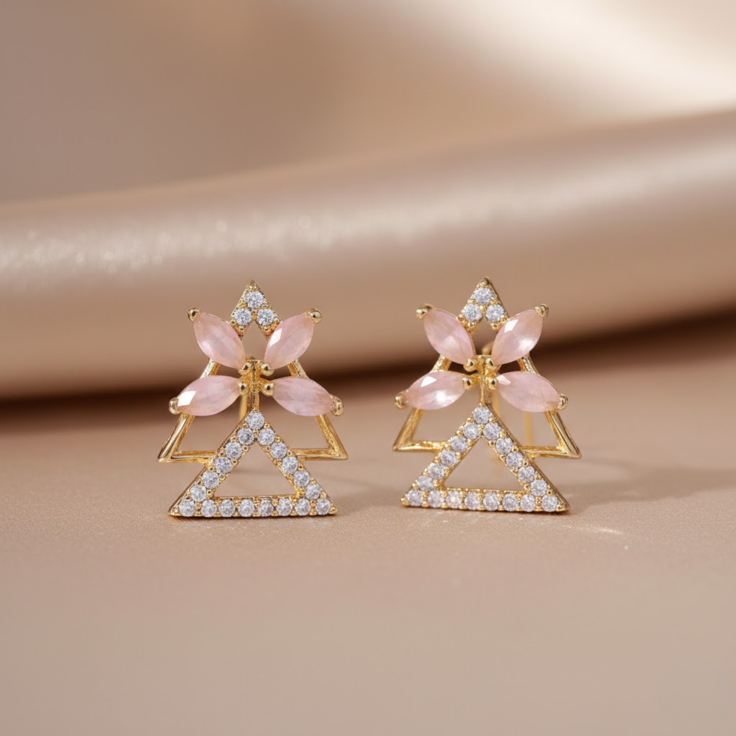 Peach Stone Floral Drop Earrings