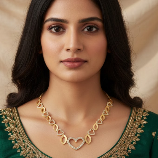 Interlocking Heart Marquise Links Necklace Set