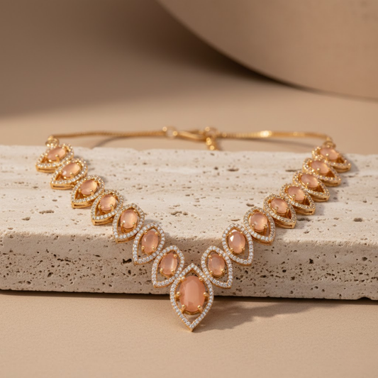 Peach Leaf Color Necklace Set