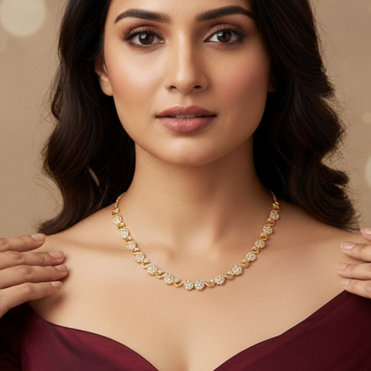 Wave Silhouette Floral CZ Necklace Set