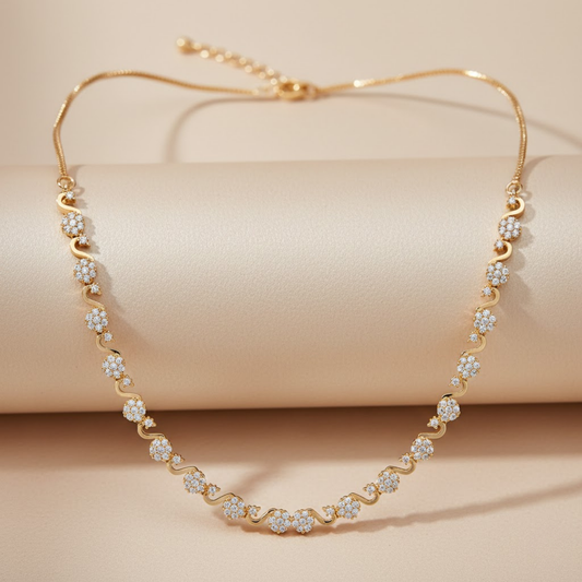Wave Silhouette Floral CZ Necklace Set