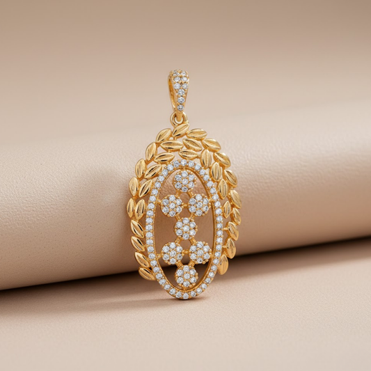 Oval Leaf White Color Pendant Set