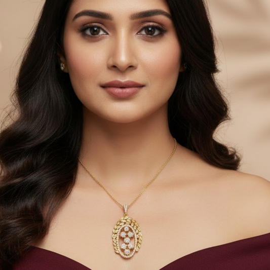 Oval Leaf White Color Pendant Set