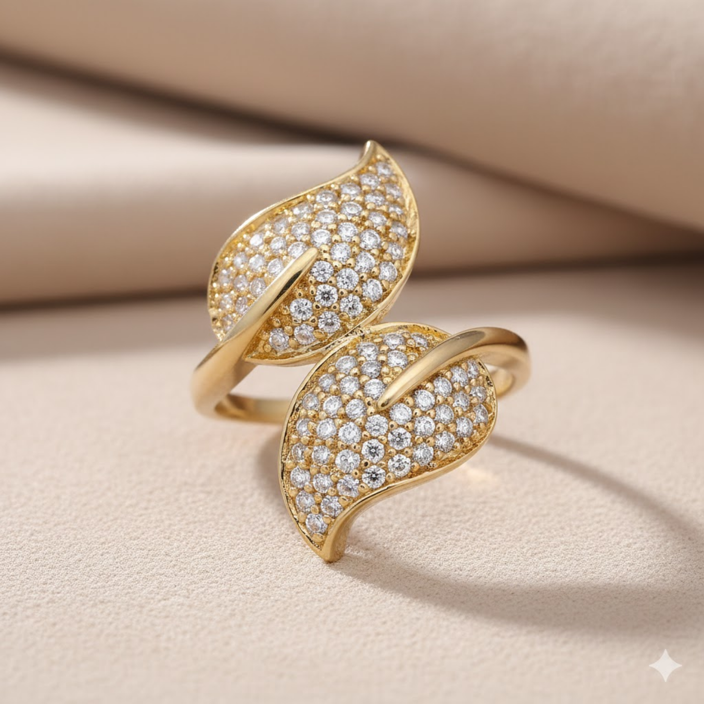 Leaf Motif White Color Cocktail Ring