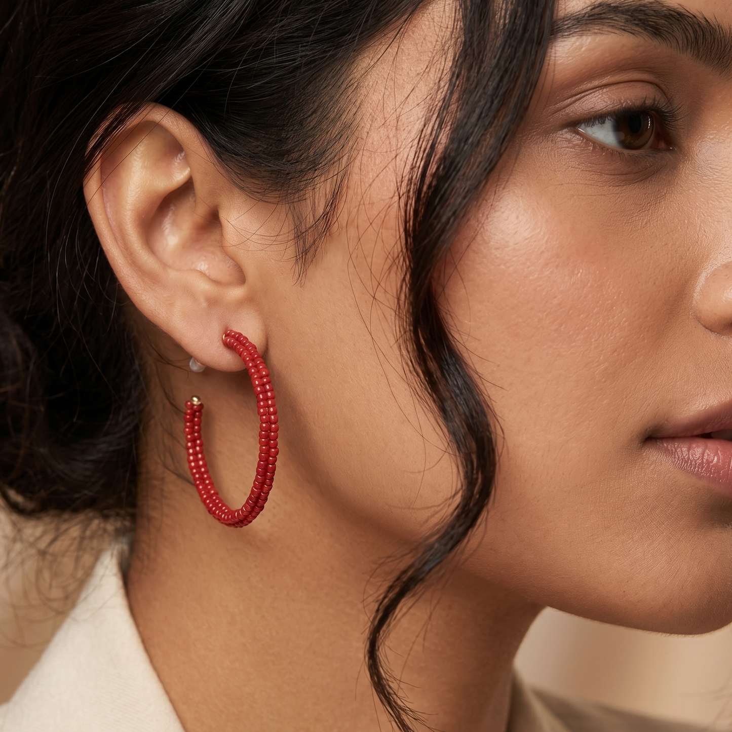 Peach Thread-Wrapped Minimalist Hoop Earrings