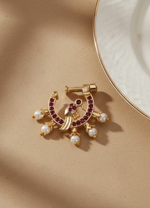 Peacock Pearl Accent Nose Pin By 2wist Designs