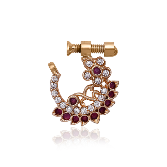 Maroon White Stone Nath Nose Pin