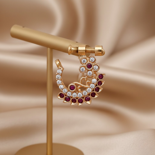 Maroon White Stone Nath Nose Pin