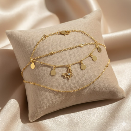 Gold Plated Butterfly & Minimal Bracelet Set