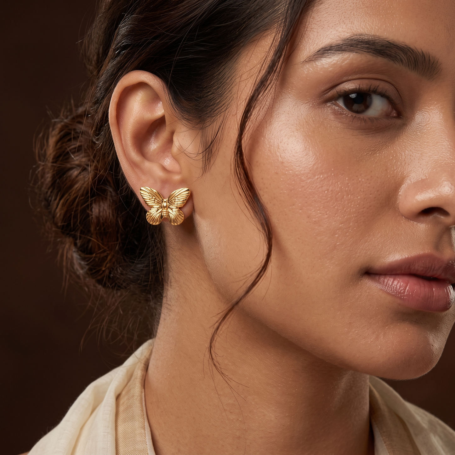 Gold Toned Brass Butterfly Necklace, Earrings And Charm Set