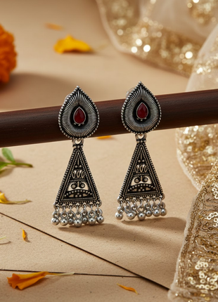 Maroon Stone Triangular Earrings By 2wist Designs
