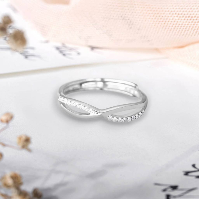 Elegant Crossover CZ Band Ring in Silver Finish