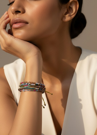 Pink Blue Seed Bead Layered Bracelet By 2wist Designs