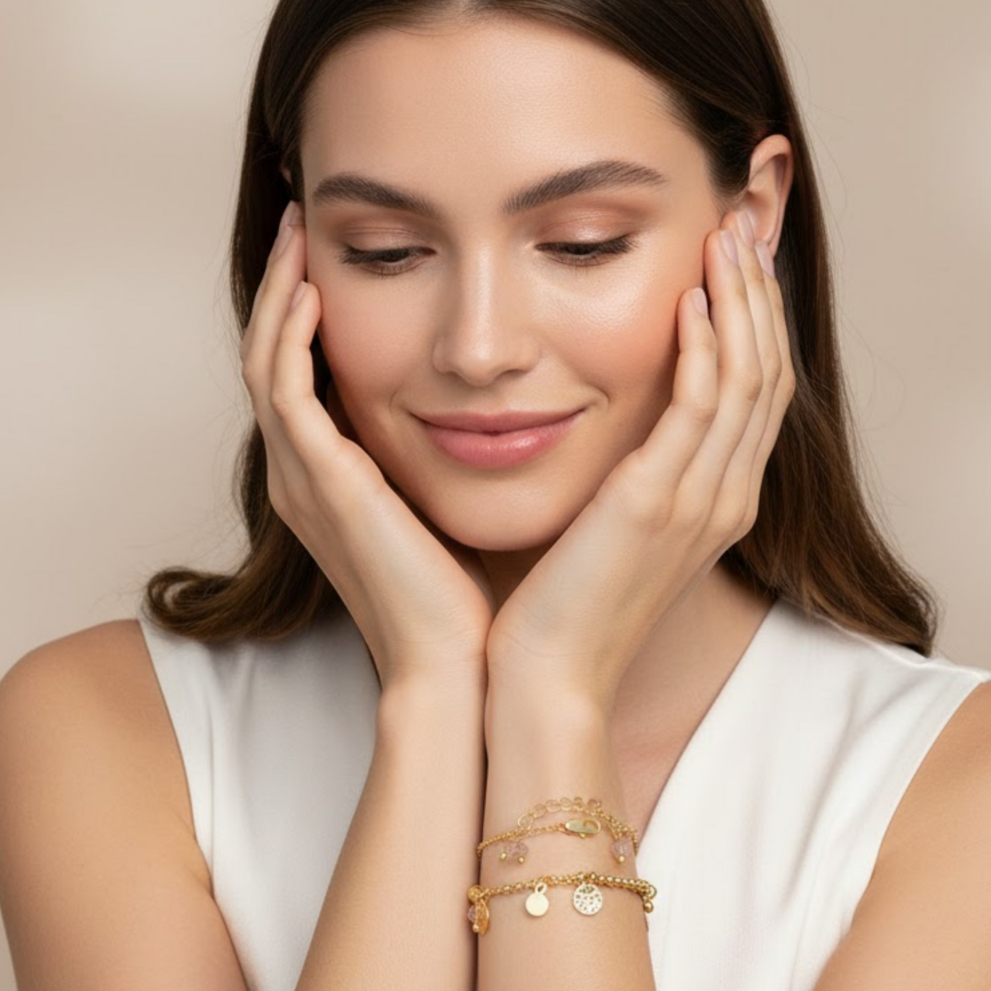 Multi Charm Hammered Disc Bracelet