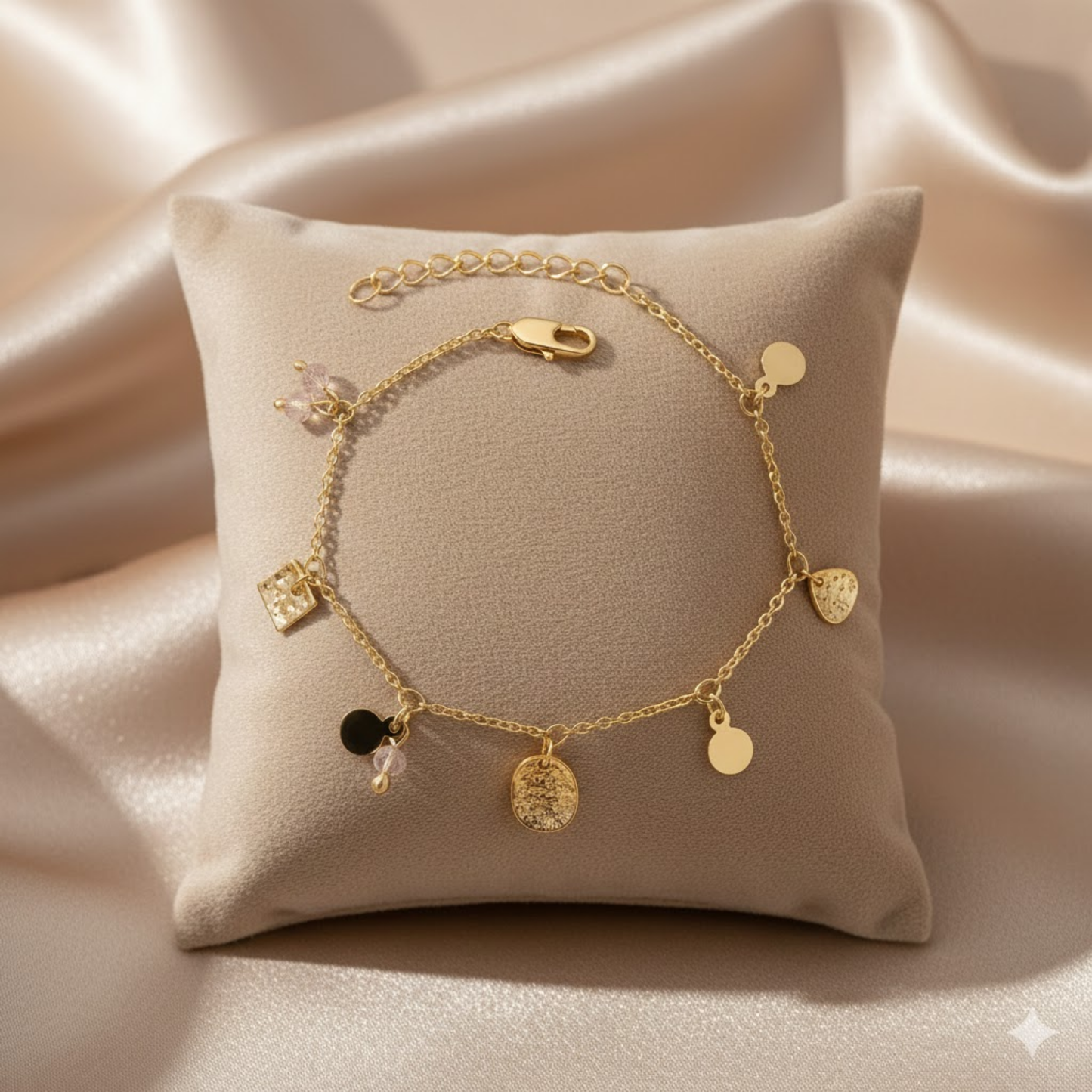 Multi Charm Hammered Disc Bracelet