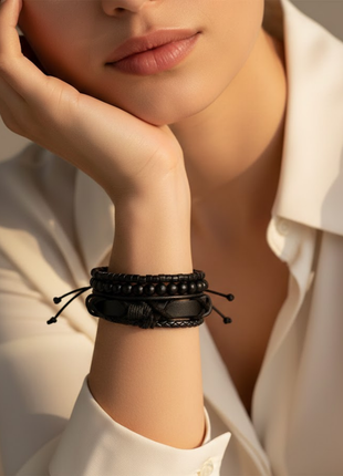 Black Multi Strand Leather Bracelet By 2wist Designs