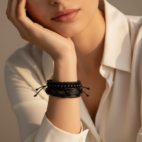 Black Multi Strand Leather Bracelet By 2wist Designs