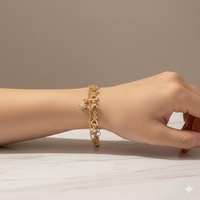 Dainty Gold Plated Heart Charm Bracelet