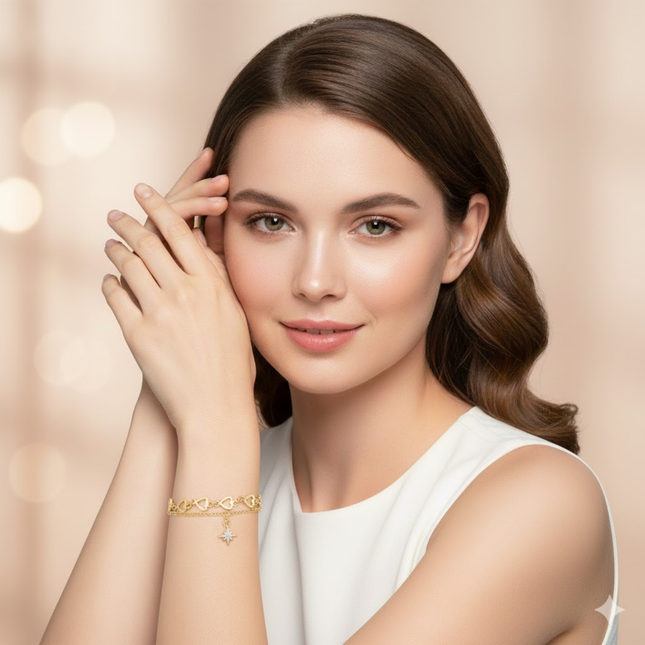 Dainty Gold Plated Heart Charm Bracelet