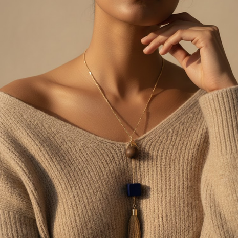 Geometric Cube Tassel Y Necklace By 2wist Designs