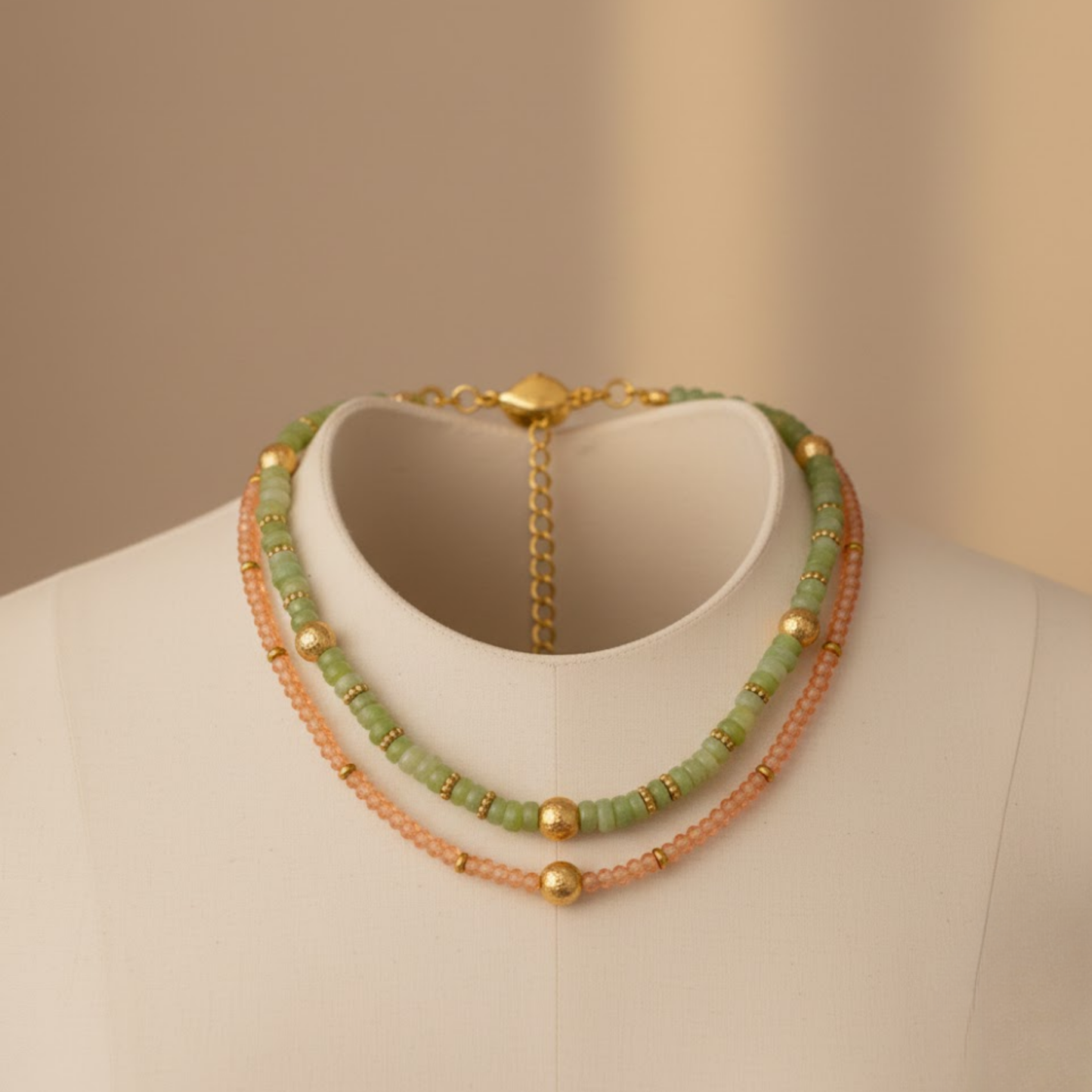 Layered Pastel Bead and Gold-Accent Necklace