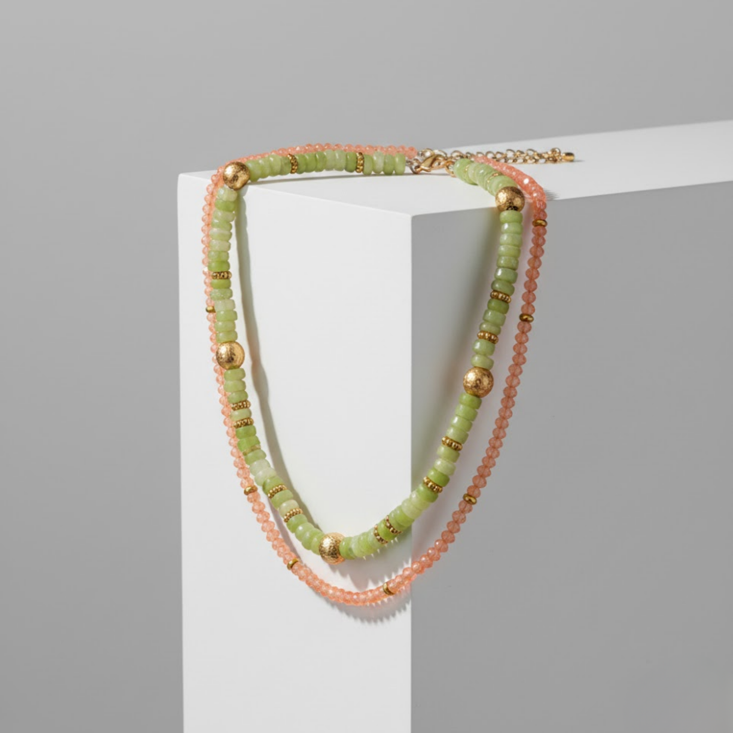 Layered Pastel Bead and Gold-Accent Necklace